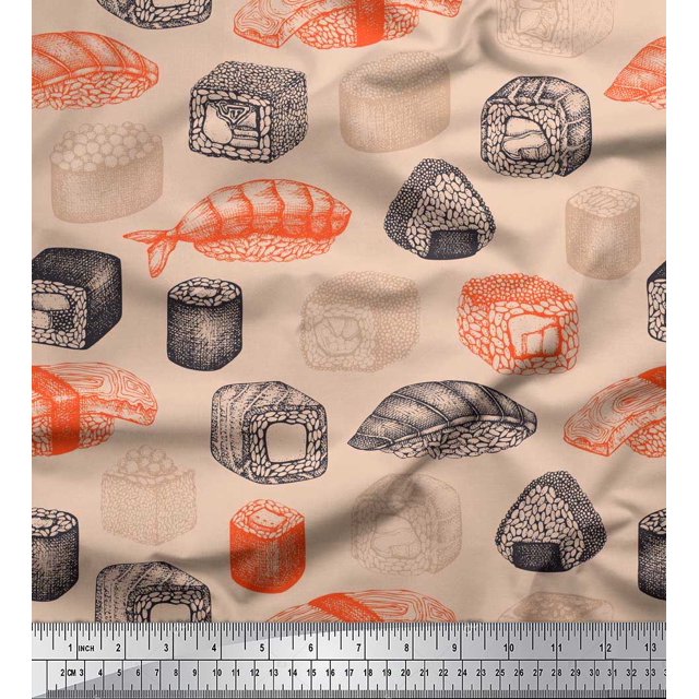 Soimoi Rayon Fabric Grains & Fish Food Printed Fabric 1 Yard 42 Inch Wide