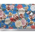 thumbnail image 2 of Soimoi Tissu Satin Modal Bleu Feuilles & Roses Imprimé Floral Tissu au Mètre 42 Pouces de Large, 2 of 3