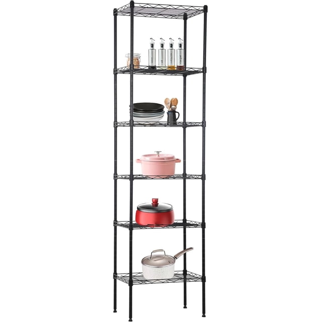 FDW 6-Tier Wire Storage 17x12x64 Black Shelving Shelves, Adjustable Racks Heavy-Duty Metal Shelf