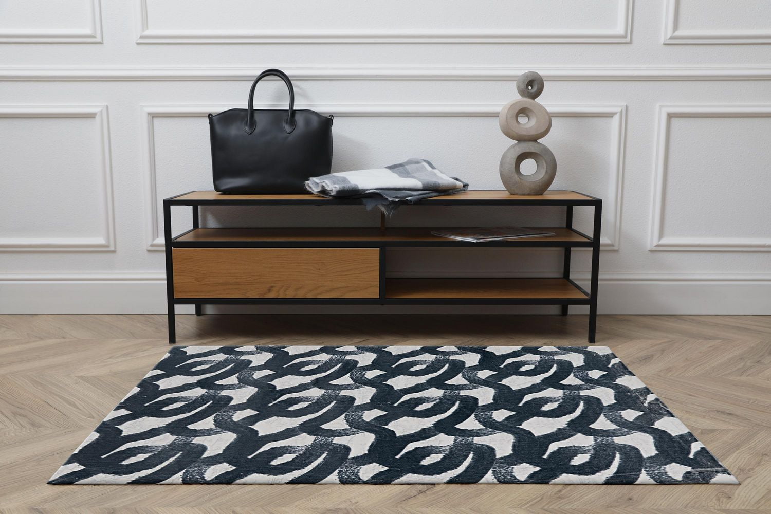 Motif Printed Faux Rabbit Sketch Black & White 3 ft. x 5 ft. Accent Rug