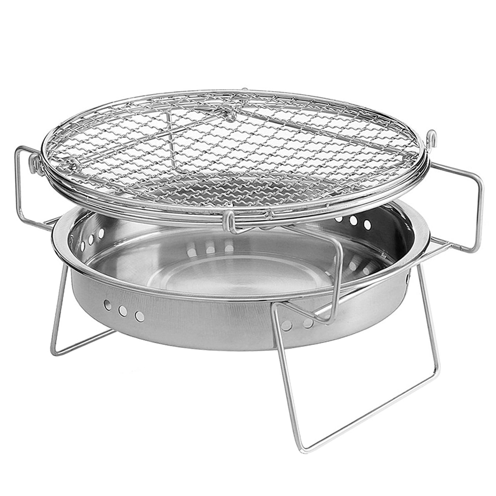 Yeacher Outdoor Stainless Steel Grill Portable Barbecue Grid Folding BBQ Grill Mini Round Charcoal Grill Outdoor Camping Picnic Tool For Home Park Use S