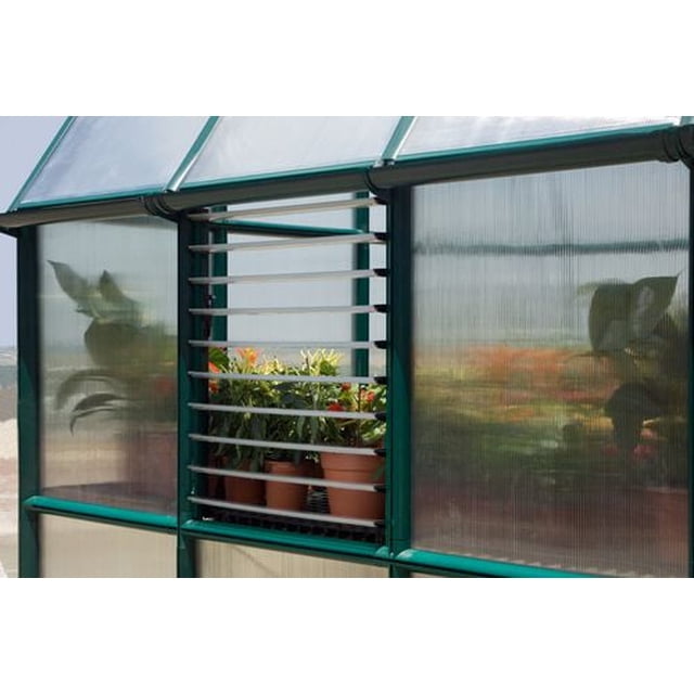 RION Fenêtre Latérale à Persiennes avec Persiennes Horizontales Réglables Vert Foncé Installées sur une Paroi Latérale de Serre, Améliorant la ventilation et la circulation de l'Air pour les Plantes en Pot à l'Intérieur, Encadrées de Panneaux en polycarbonate Translucide, Compatibles avec Tous les Modèles de Serre RION.