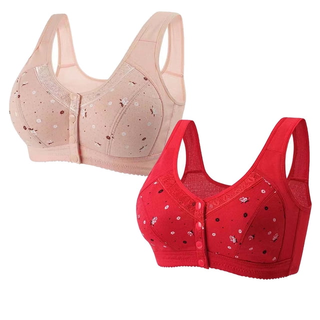 Timegard 2pc Bras for Women Plus Size Comfy Convenient Front Closure Bras Full Coverage Seniors Bralette