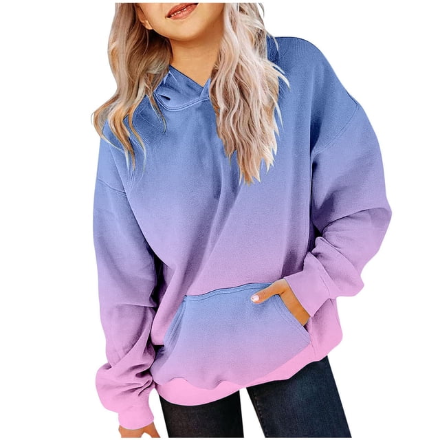 MIASHUI Girls Sweatshirt Tops Gradient Long Sleeve Oversized Hoodies Pullover,Sky Blue,3-4 Years