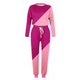 thumbnail image 4 of CHOK Womens Sport Set Long Sleeve Patchwork Color with Loose Cozy Petite Sweatpant Trendy Fall Winter Suits (X-Large  Pink), 4 of 5