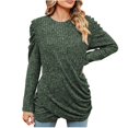 thumbnail image 1 of lcziwo Chandail pour Femmes à Manches Longues d'Automne Léger à Col Rond Décontracté T-Shirts Basiques Chandail avec Ourlet Plissé 2024 Hauts pour Femmes Vert Armée, TTG, 1 of 5