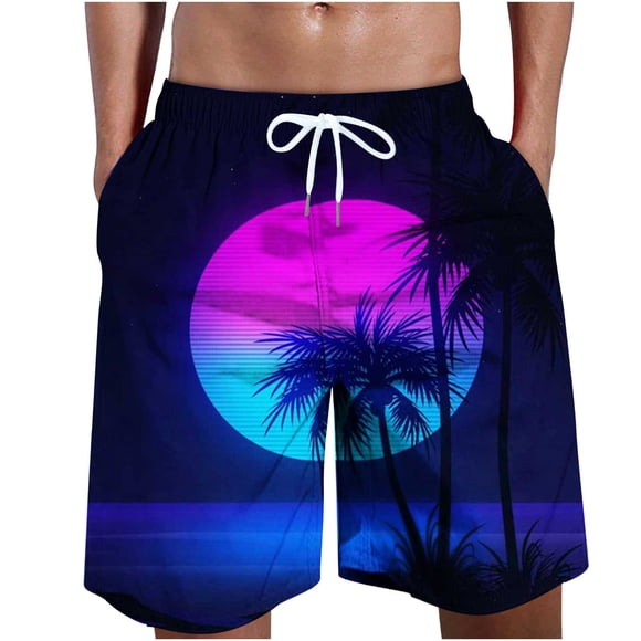 WAENQINLA Swimming Trunks for Men Casual Elastic Wiast Beach Shorts Quick Dry Drawstring Board Shorts Vacation Palm Tree Pattern Surfing Beachwear Deals of The Week