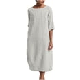 thumbnail image 2 of TIMIFIS Robe en Coton et Lin pour Femme Décontractée Ample Robe d'Été Longue Robe à Manches Courtes Robes Maxi Été Grande Taille Robe de Plage Été, 2 of 6