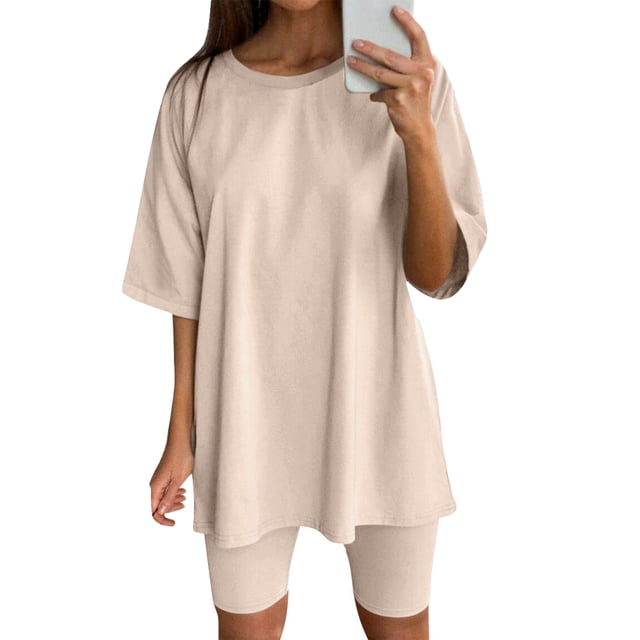 Ketyyh-chn99 Sweatsuit Set for Women Ladies Shorts Tracksuit Outfits Jogging Workout Short Set Summer Gym Suits Sweatsuit Khaki,XL