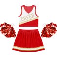 thumbnail image 4 of Xnihocha Costume de Cheerleading pour Filles, Uniforme de Chef de Cheerleading, Ensemble de Fête avec Jupe Plissée et Pompons Rouge 10, 4 of 6
