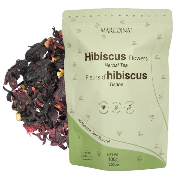 Hibiscus Herbal Tea 100g by MARCOINA – Cut Petals, Loose, Caffeine-Free (3.53oz)