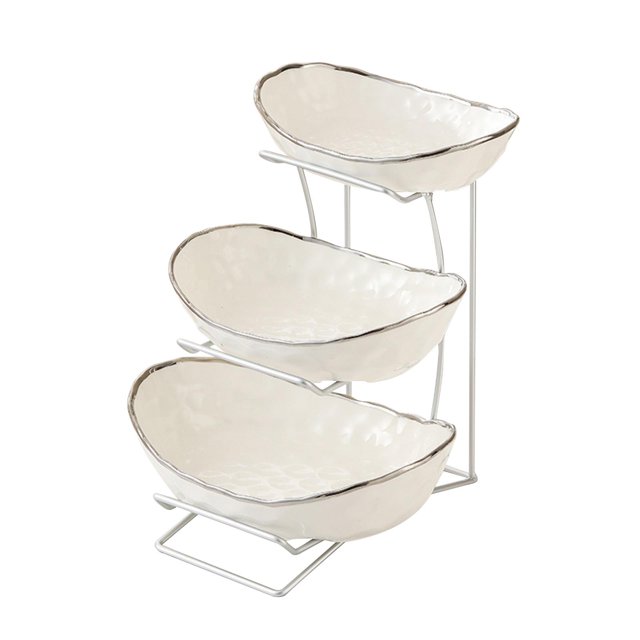 GROWTH TANK Ceramic Fruit Bowl for Kitchen Counter Decorative for Fruits Cupcake Candies 3 Layers