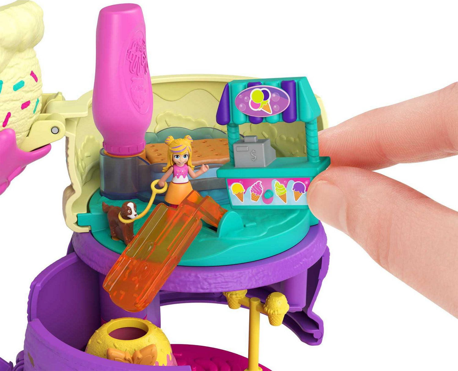 Coffret Multifacettes de Polly Pocket, Coffret en Forme de Cône Glacé avec Décor de Parc