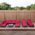 thumbnail image 2 of Outsunny 9 Pieces Wicker Patio Furniture Set with Cushion, PE Rattan Outdoor Conversation Set Sectional Sofa Set with 2 Loungers and Glass Tabletop, Aluminum Frame, Coffee & Red, 2 of 10
