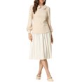 thumbnail image 2 of INSPIRE CHIC Womens' Peter Pan Collar Houndstooth Plaid Long Sleeve Button Back Blouses XL Khaki, 2 of 6
