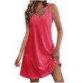 thumbnail image 1 of Timegard Robes pour Femmes Col en V Été Décontracté Robes T-Shirt Sortie de Plage Robe Débardeur avec Poches, 1 of 5