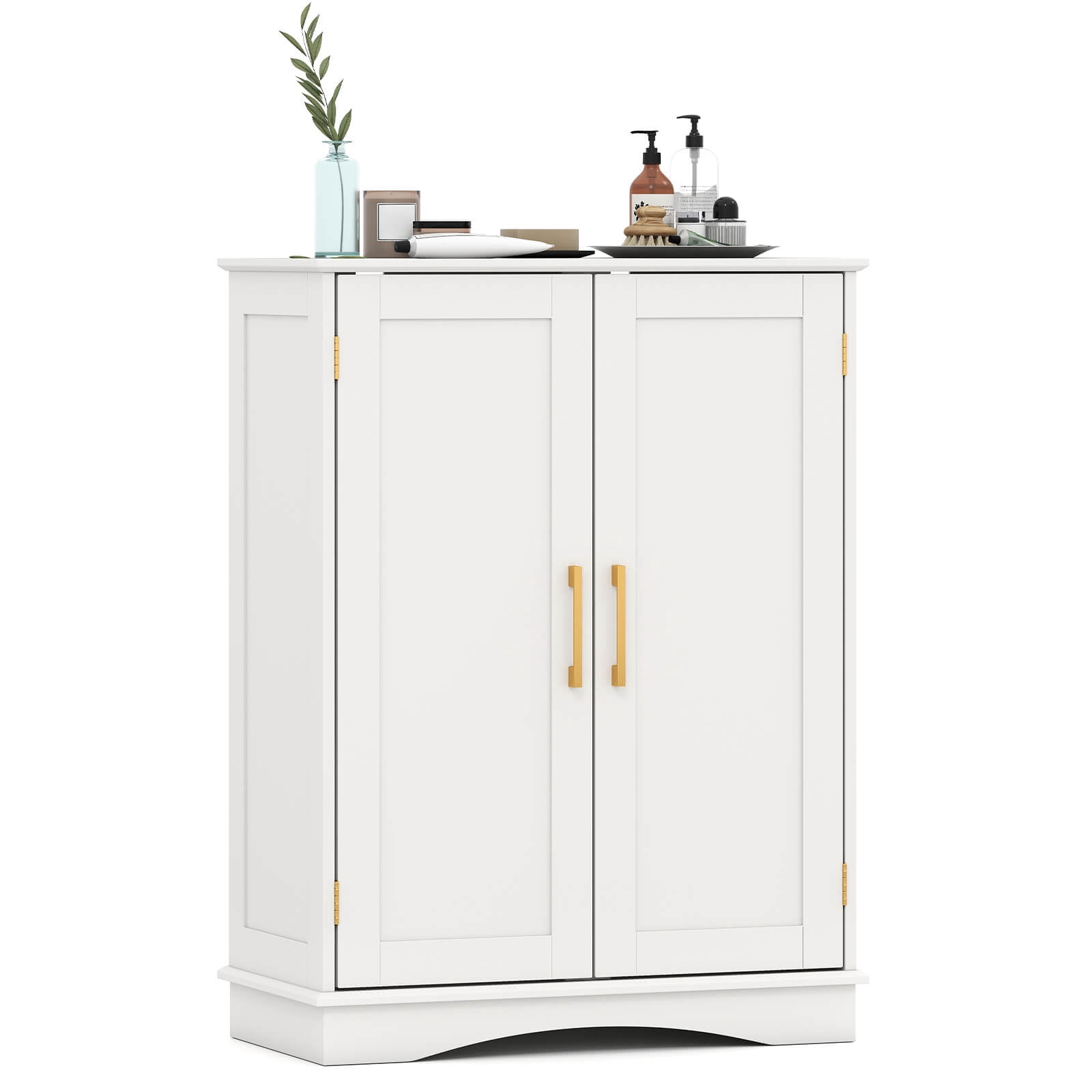 Costway Floor Storage Cabinet Modern Storage Organizer with Adjustable Shelves &2 Doors