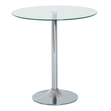 HOMCOM Table à Manger Ronde, Table de Cuisine Moderne avec Dessus en Verre Trempé, Argent