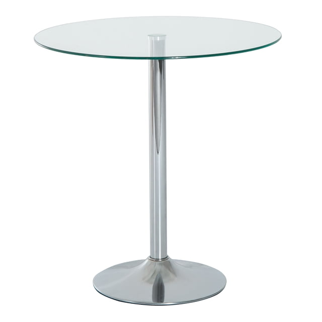 HOMCOM Round Dining Table, Modern Kitchen Table with Tempered Glass Top, Silver