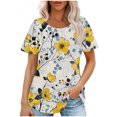 thumbnail image 1 of Hauts d'Été à Manches Courtes Femme Mode 2024 Blouses Plissées Chic Décontractées Col Rond T-Shirts de Couleur Unie (XX-Grand, Jaune 01), 1 of 6