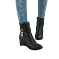 thumbnail image 4 of WEAIXIMIUNG Knee Boots for Men with Zipper Fashion Solid Color Leather Rhinestone Decorative Belt Buckle Wedge Heel Side Zipper Boots, 4 of 9