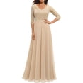 thumbnail image 1 of Faithtur Nouvelle Mode Femmes Longue Robe Couleur Unie Patchwork Dentelle V-Cou à Manches Mi Dos Sans Fermeture Éclair Robe Féminine, 1 of 5