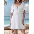 thumbnail image 2 of Womens Dresses Spring Summer Deep V Neck Elegant Bow Tie Mini Dress White L, 2 of 8