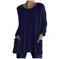 thumbnail image 1 of KIHOUT Spring Winter Womens Tops New Round Neck Long Sleeve Loose Pocket Solid Color Casual Top, 1 of 4