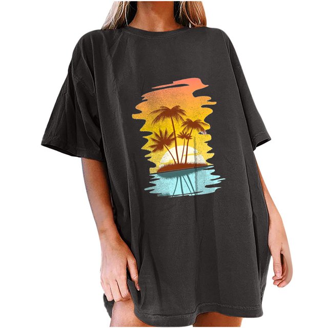 Birdeem T-Shirt Décontracté pour Femmes à Manches Courtes, Imprimé, d'Été, de Plage, à Enfiler