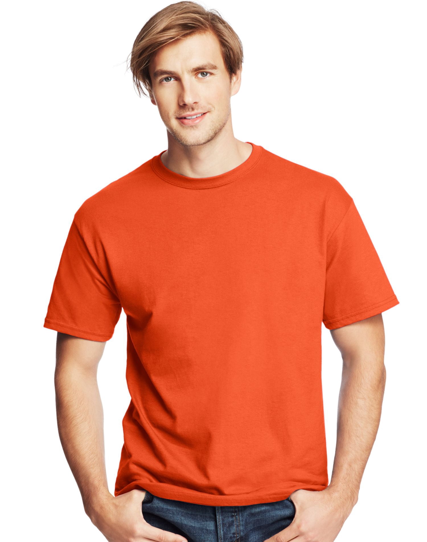 Hanes Mens ComfortSoft 4-Pack Crewneck T-Shirts, 3XL, Orange