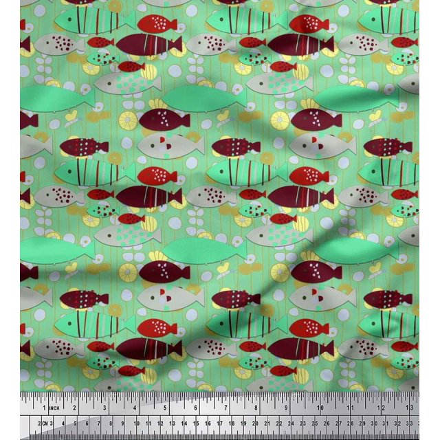 Soimoi Cotton Voile Fabric Fish Cartoon Print Fabric by Yard 56 Inch Wide