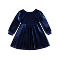 thumbnail image 2 of YUTK Robe à Manches Longues pour Tout-Petite Fille en Liquidation, Nouvelle Robe à la Mode et Douce pour Fille, Couleur Unie, Plissée, Col Rond, Longue, Bleu, 2 of 4