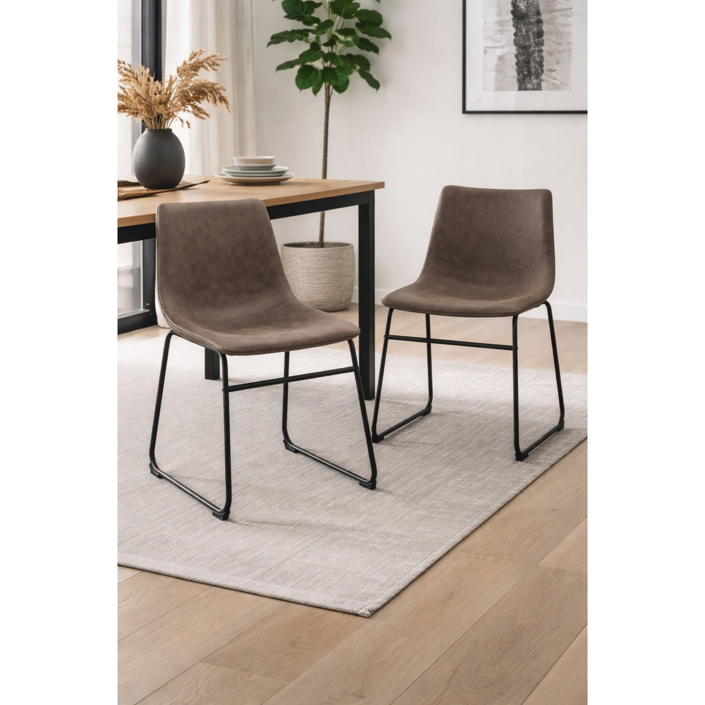 Brassex Madison Ensemble de 2 chaises de salle à manger rembourrées pour cuisine et salle à manger avec structure en acier thermolaqué, brun vintage