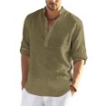 thumbnail image 1 of Wangsaura Men's Casual Shirt Solid Color Long Sleeve Stand Collar Button Tops, 1 of 7