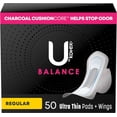 thumbnail image 1 of U by Kotex Balance Ultra Thin Pads with Wings, Regular Absorbency, 50 Count, 1 of 6