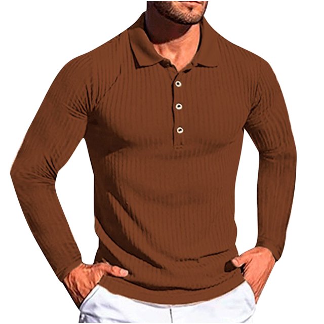 Jalioing Men's Collared Shirt Long Sleeve Button Golf Shirts Business Casual Ribbed Stretchy Pullover Tee