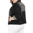 thumbnail image 4 of GRACE & GRANDEUR Women's Plus Size Washed Button Front Frayed Denim Jacket Black 1X, 4 of 7