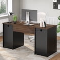 thumbnail image 3 of Bestier 59” Computer Desk with Drawers, Executive Desk with Storage Cabinet, Keyboard Tray for Home Office, Cherry, 3 of 9
