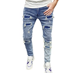 Ketyyh-chn99 Hommes Jeans Stretch Relaxed Fit 2024 Chaussure Relaxée Jean coupe Loose Pantalons Short Homme Jeans Comfort Stretch Denim Droite Jambe Relacée Solide Couleur Homme Ripped Jeans Bleu,34