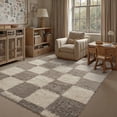 thumbnail image 2 of BERTHMEER 5'x7' Shag Area Rugs for Living Room Bedroom Kitchen Office Laundry Dorm Modern Checkered Contemporary Plush Soft Carpets Indoor Fuzzy Fluffy Washable Rugs, Gray White, 2 of 7
