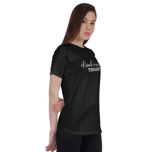 Inkmeso T-Shirt pour Femmes avec Citation « Boire des Pensées Heureuses » T-Shirt à Imprimé Graphique