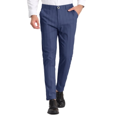 INSPIRE CHIC Men's Striped Slim Fit Contrast Color Drawstring Dress Pants 32 Dark Blue