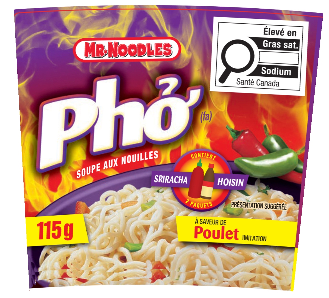 Nouilles à l’oriental à saveur de poulet Pho dans un bol de Mr. Noodles, 115 g, paquet de 12