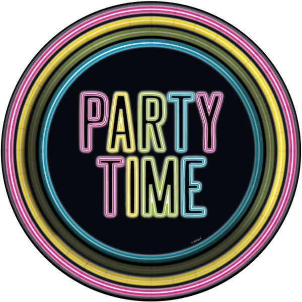 Unique Industries' Neon Rainbow Round 9" Paper Dinner Plates, 8ct