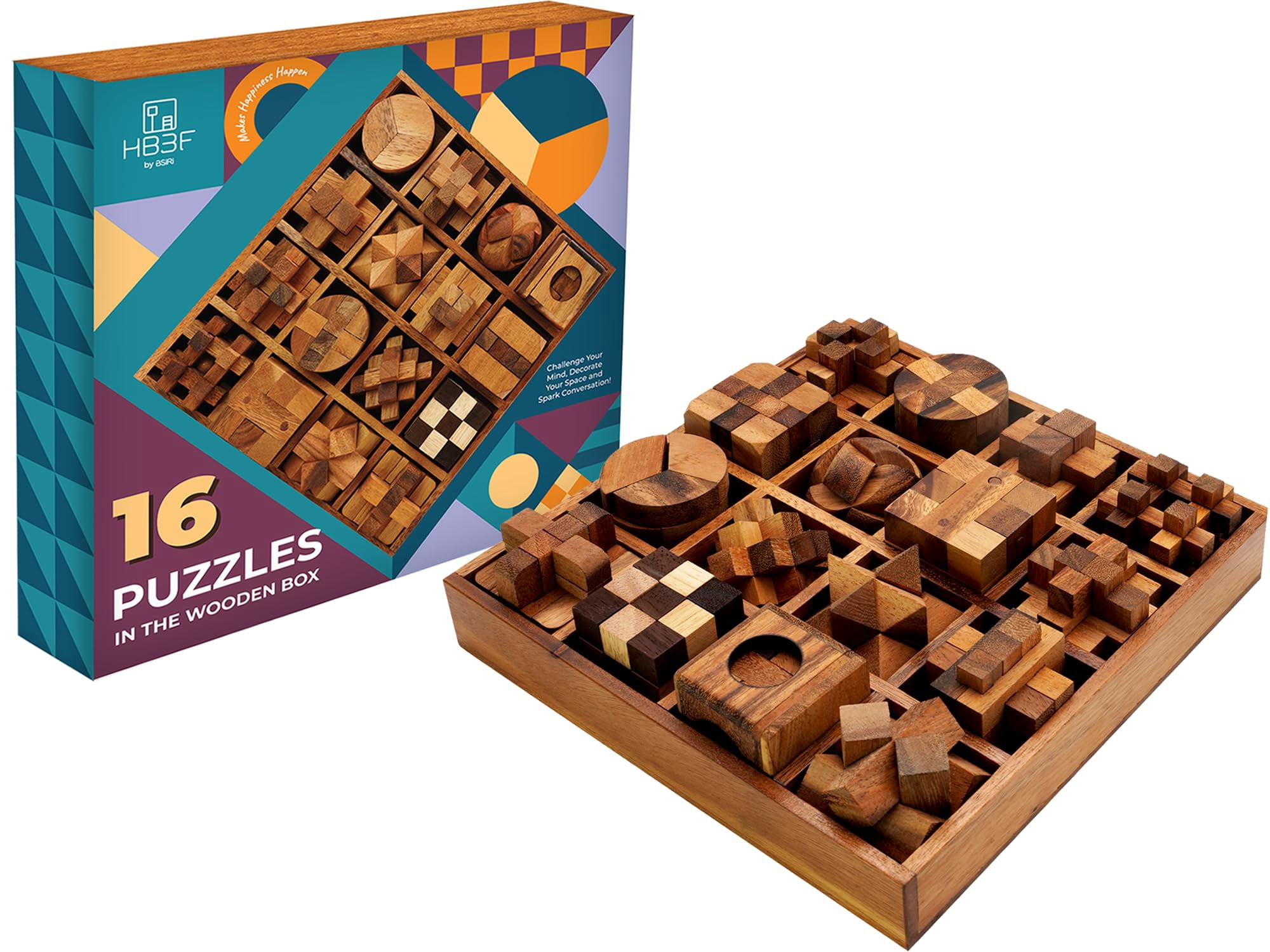 BSIRI 16 in 1 Wooden Brain Teaser Puzzles for Adults and Teens or