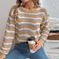 thumbnail image 4 of cfhntfmh Womens Long Sleeve Sweater Casual Crewneck Knit Shirt Tops Spring Fall Striped Color Block Crochet Sweaters, 4 of 7