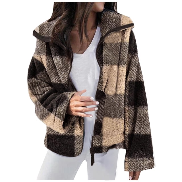 Pisexur Shacket Jacket Women 2022 Fall/Winter Double Sided Plush Plaid Jacket Large Size Pocketed Shirts Fall Jacket Shackets