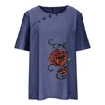 thumbnail image 4 of CHUANK Hauts pour Femmes en Solde à Moins de 10$ Hauts Décontractés Printemps Été Manches Longues en Coton Lin Imprimé Graphique Pissenlit Col Rond Blouses Vintage Grande Taille, 4 of 6