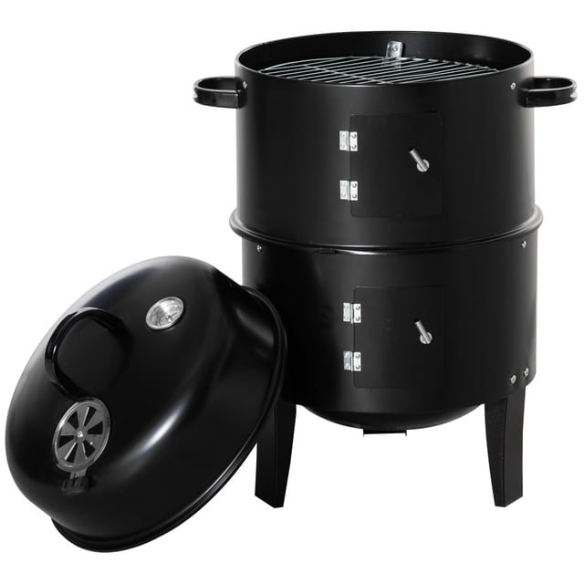 CoSoTower 3-in-1 Vertical Charcoal BBQ Smoker, 16" Round Barbecue Grill with 2 Cooking Areas and Thermometer, Black