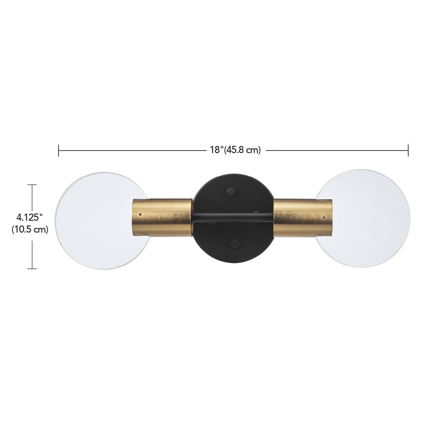 Applique murale noir mat Sommers de 18 po à DEL intégrées de 14 W à intensité variable avec accents de laiton mat et abat-jours en verre transparent